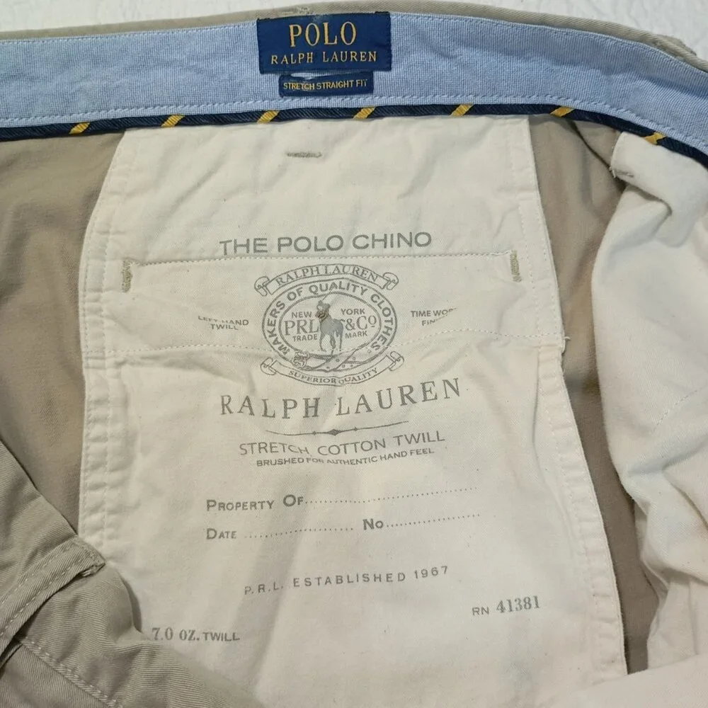 Ralph Lauren Chino Pants Polo Beige Mens 42x34 Cotton Blend Zip Fly Classic Fit - Picture 7 of 11